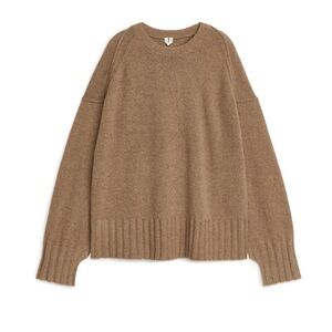 Arket Womens Jumper 100% Wool Brown Crewneck Pullover Chunky Ribbed Knit Sz L